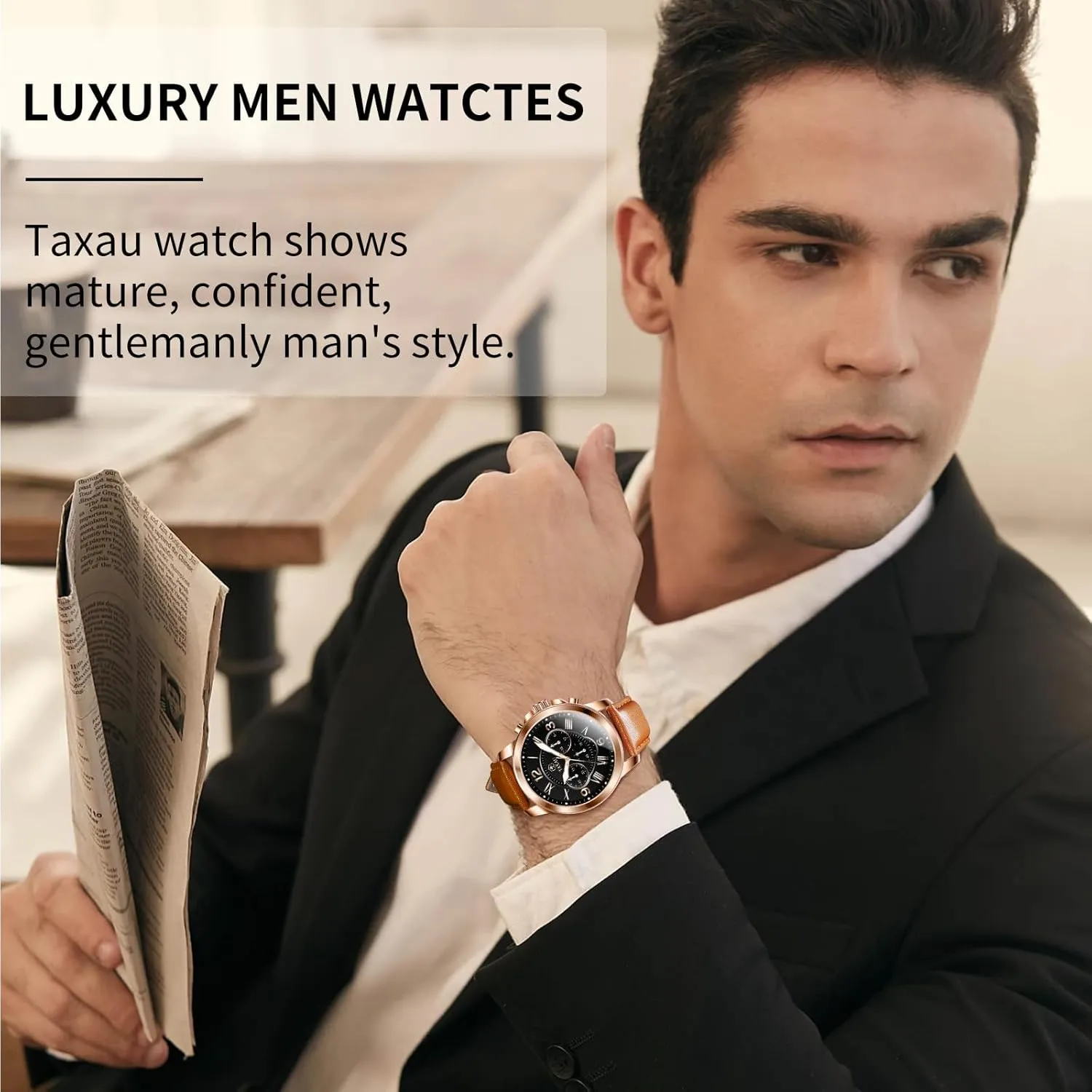 Men Waterproof spidery Mens Dress Watch with Date Stainless Steel Analog Quartz Luxury Big Face Chronograph Large Number Wrist Watches Classic Luminous Two-Character Numerical Dial Leather Watches for 