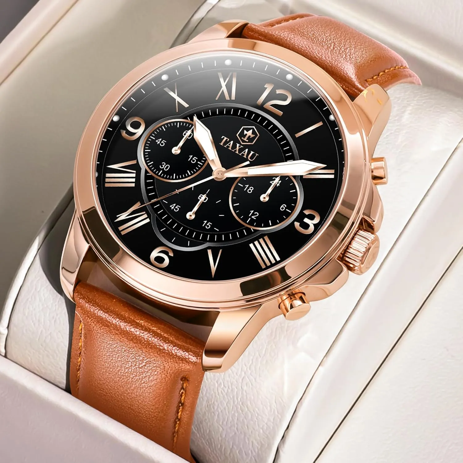 Men Waterproof spidery Mens Dress Watch with Date Stainless Steel Analog Quartz Luxury Big Face Chronograph Large Number Wrist Watches Classic Luminous Two-Character Numerical Dial Leather Watches for 