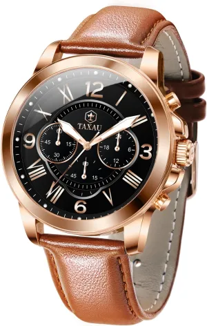 Men Waterproof spidery Mens Dress Watch with Date Stainless Steel Analog Quartz Luxury Big Face Chronograph Large Number Wrist Watches Classic Luminous Two-Character Numerical Dial Leather Watches for 