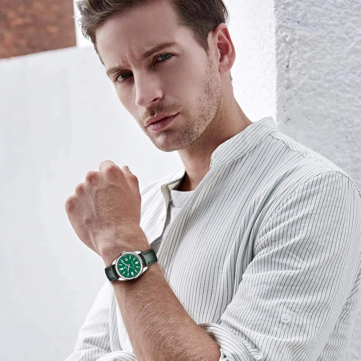 Men, Waterproof Stainless Steel Quartz Movement Men Watch, Easy Read Luminous Fashion Business Analog Chronograph Leather individual Wrist Watch with Calendar BENYAR AKNIGHT Watches for 