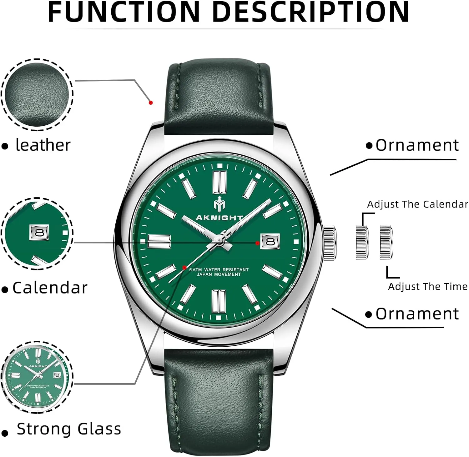 Men, Waterproof Stainless Steel Quartz Movement Men Watch, Easy Read Luminous Fashion Business Analog Chronograph Leather individual Wrist Watch with Calendar BENYAR AKNIGHT Watches for 