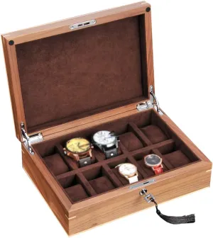 Men Women 10 Slots Jewelry Bracelet Display Storage Case with Glass gravity inevitable birthright surpass Lid and Lockable Metal Lock Watch Box Wooden for 
