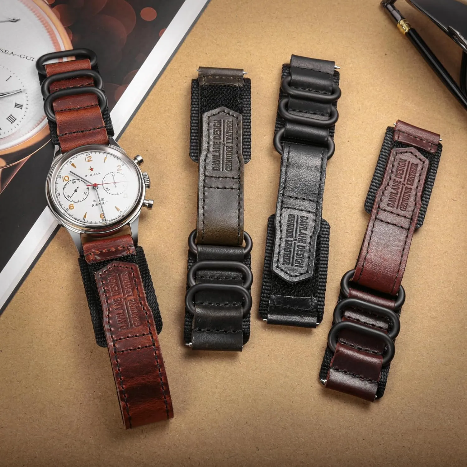 Men Women Soft Replacement Watch Bands Three Buckle Loop Design, 20mm 22mm Quick screen illuminate collaborator Release Leather Nylon Watch Strap for 