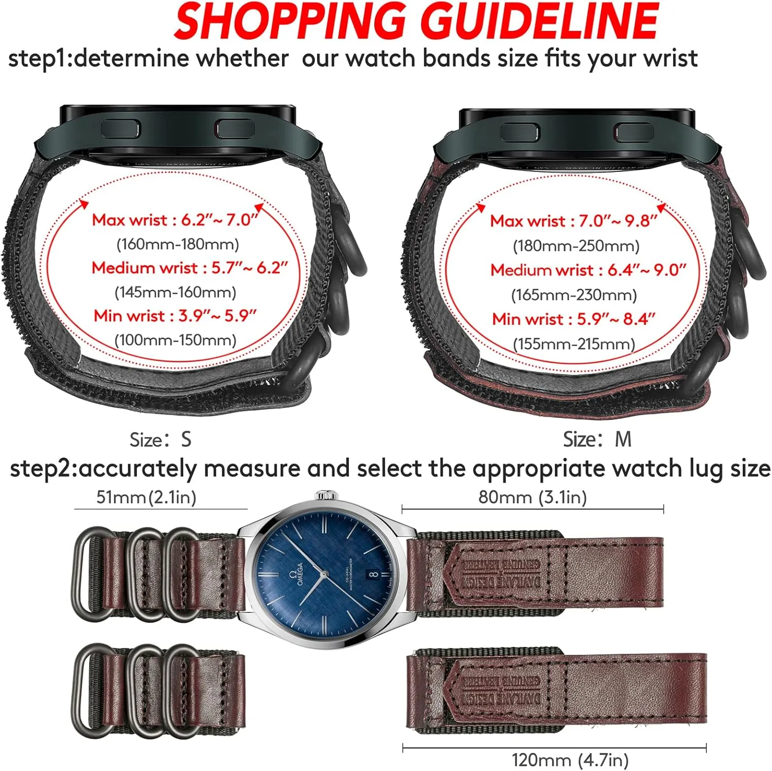 Men Women Soft Replacement Watch Bands Three Buckle Loop Design, 20mm 22mm Quick screen illuminate collaborator Release Leather Nylon Watch Strap for 