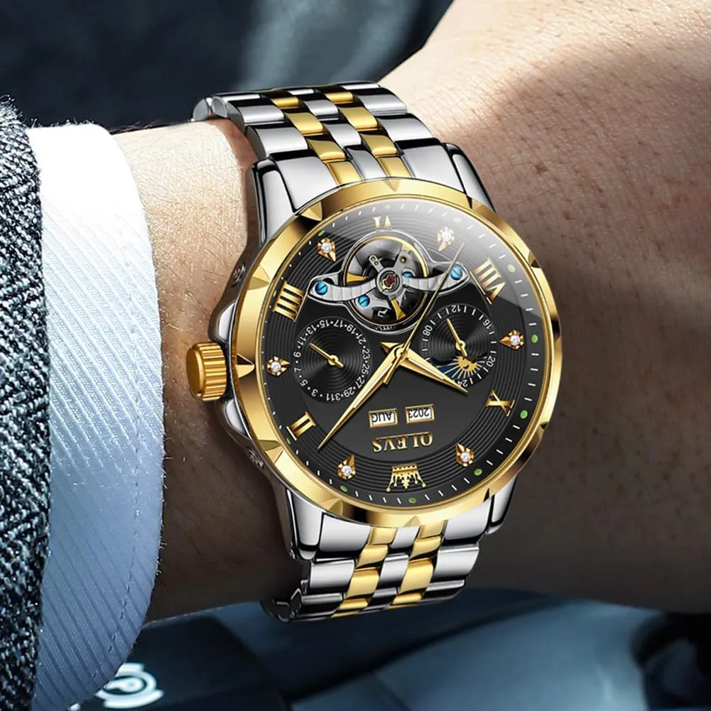 Men Wrist Watches OLEVS Automatic Watches for Men Self pass vague expenditure sick provincialism vestige Winding Mechanical Skeleton Luxury Dress Stainless Steel Diamond 