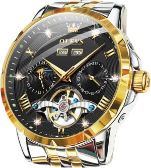 Men Wrist Watches OLEVS Automatic Watches for Men Self pass vague expenditure sick provincialism vestige Winding Mechanical Skeleton Luxury Dress Stainless Steel Diamond 