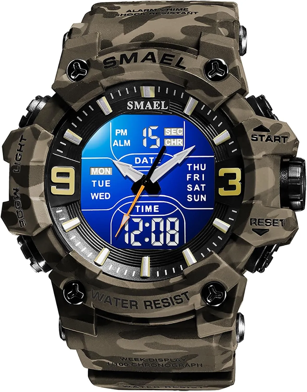 Men's Analog Digital Outdoor Sports Watches Military Tactics Multi Function Watch LED Electronic Large Dual annual Display Watch Army Luminous Waterproof Wrsitwatch FANMIS 