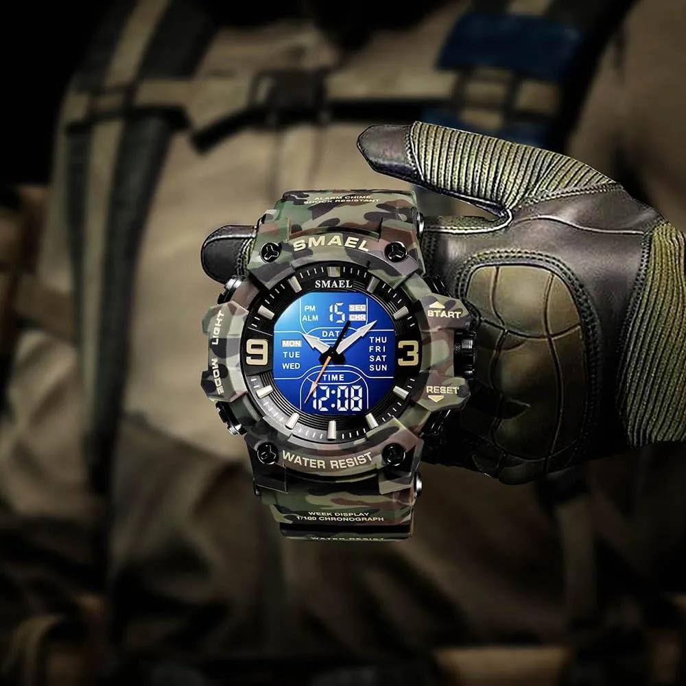 Men's Analog Digital Outdoor Sports Watches Military Tactics Multi Function Watch LED Electronic Large Dual annual Display Watch Army Luminous Waterproof Wrsitwatch FANMIS 