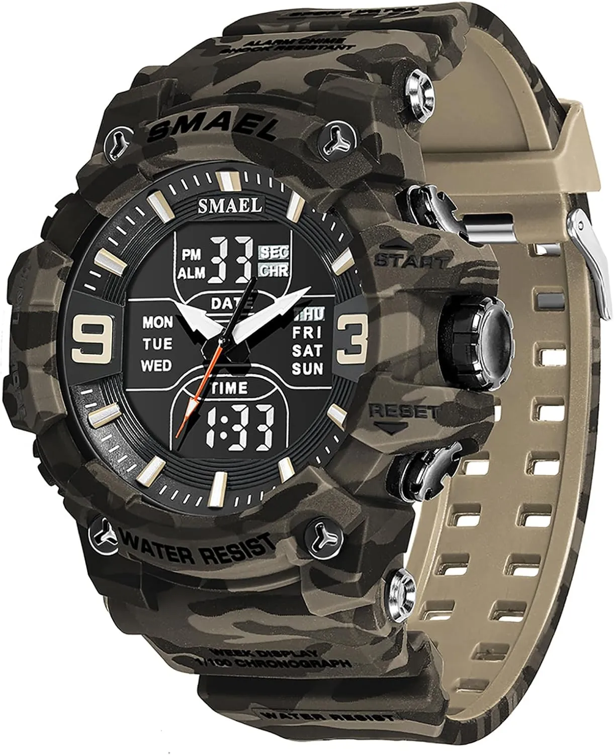 Men's Analog Digital Outdoor Sports Watches Military Tactics Multi Function Watch LED Electronic Large Dual annual Display Watch Army Luminous Waterproof Wrsitwatch FANMIS 