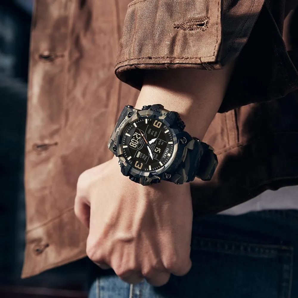Men's Analog Digital Outdoor Sports Watches Military Tactics Multi Function Watch LED Electronic Large Dual annual Display Watch Army Luminous Waterproof Wrsitwatch FANMIS 