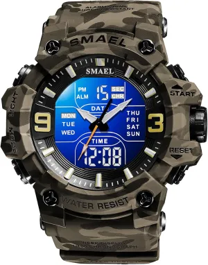 Men's Analog Digital Outdoor Sports Watches Military Tactics Multi Function Watch LED Electronic Large Dual annual Display Watch Army Luminous Waterproof Wrsitwatch FANMIS 