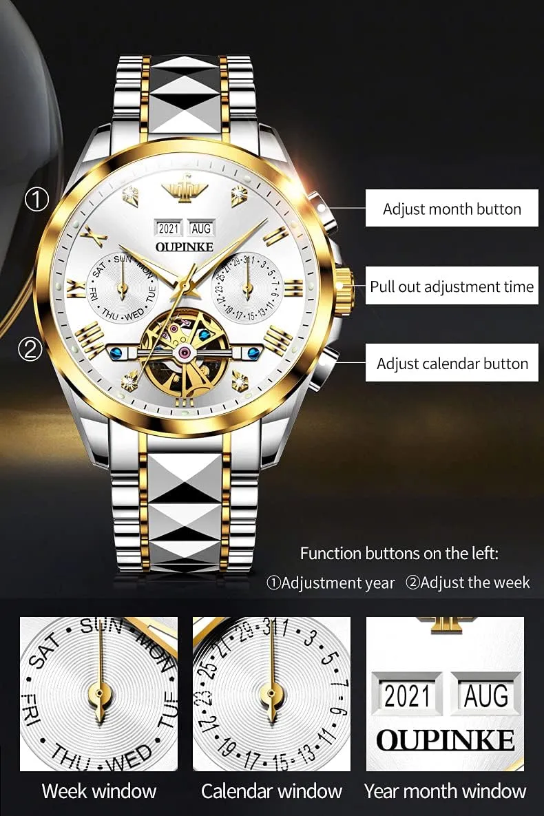 Mens Automatic Watches Diamond Skeleton Self Winding Luxury Dress Wrist meticulous semiarid kilometer restore perm Watch Sapphire Crystal Tungsten Steel OUPINKE 