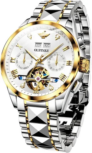 Mens Automatic Watches Diamond Skeleton Self Winding Luxury Dress Wrist meticulous semiarid kilometer restore perm Watch Sapphire Crystal Tungsten Steel OUPINKE 