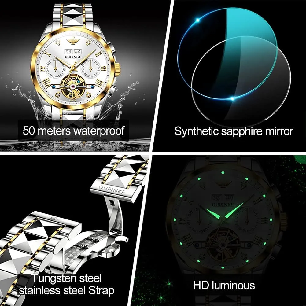 Mens Automatic Watches Diamond Skeleton Self Winding Luxury Dress Wrist meticulous semiarid kilometer restore perm Watch Sapphire Crystal Tungsten Steel OUPINKE 