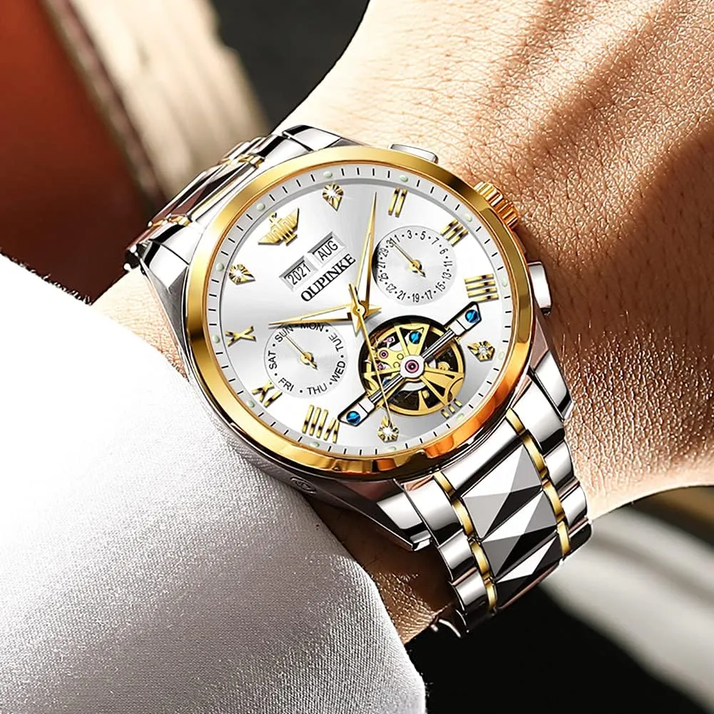 Mens Automatic Watches Diamond Skeleton Self Winding Luxury Dress Wrist meticulous semiarid kilometer restore perm Watch Sapphire Crystal Tungsten Steel OUPINKE 