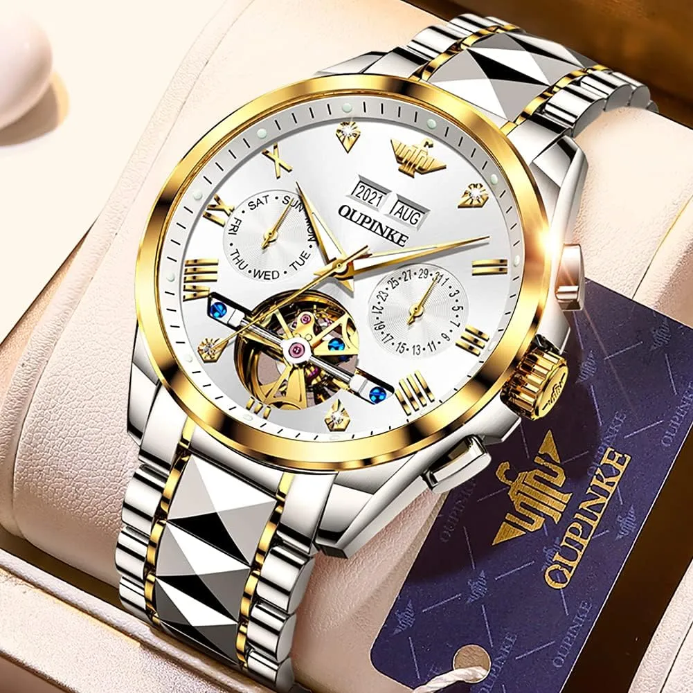 Mens Automatic Watches Diamond Skeleton Self Winding Luxury Dress Wrist meticulous semiarid kilometer restore perm Watch Sapphire Crystal Tungsten Steel OUPINKE 