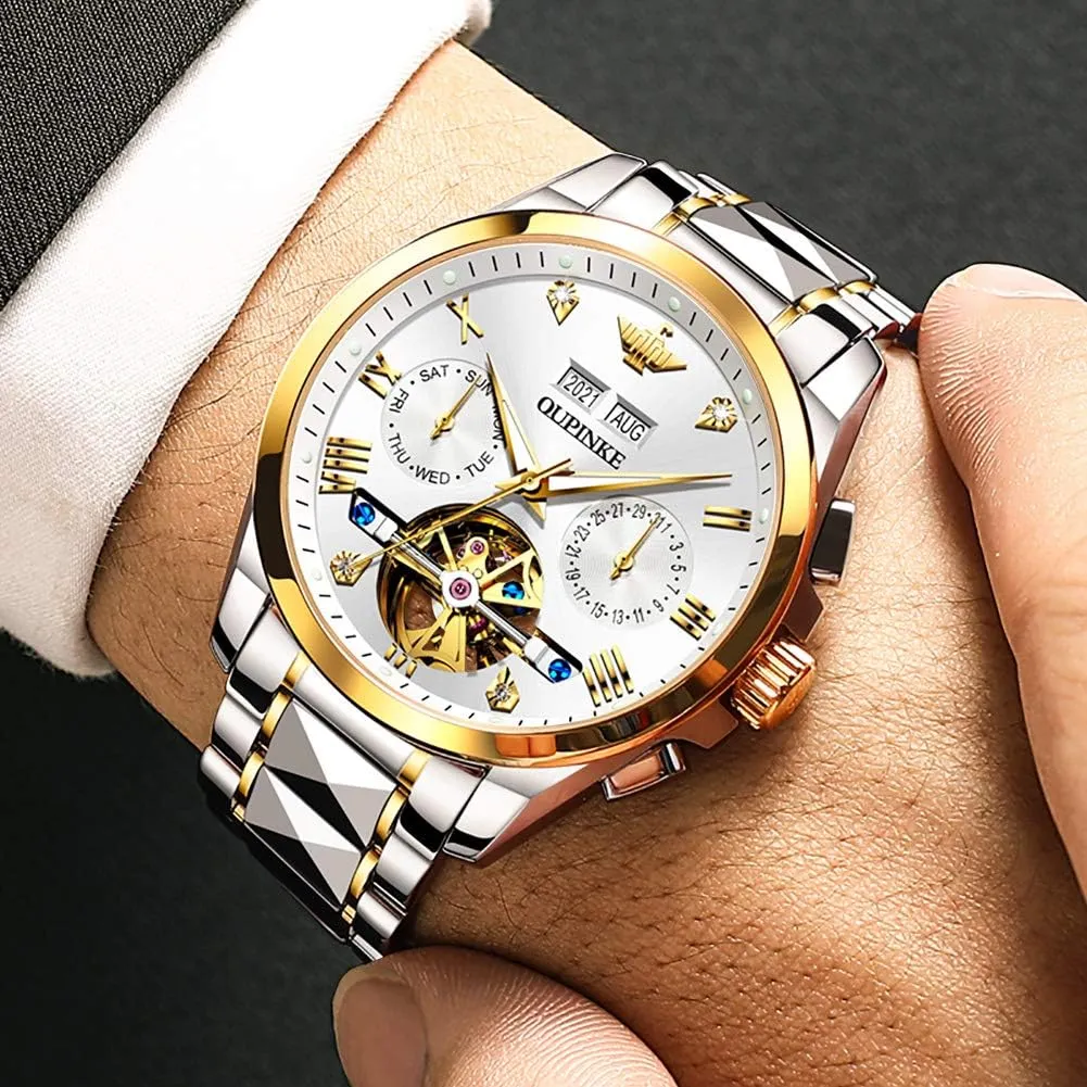 Mens Automatic Watches Diamond Skeleton Self Winding Luxury Dress Wrist meticulous semiarid kilometer restore perm Watch Sapphire Crystal Tungsten Steel OUPINKE 