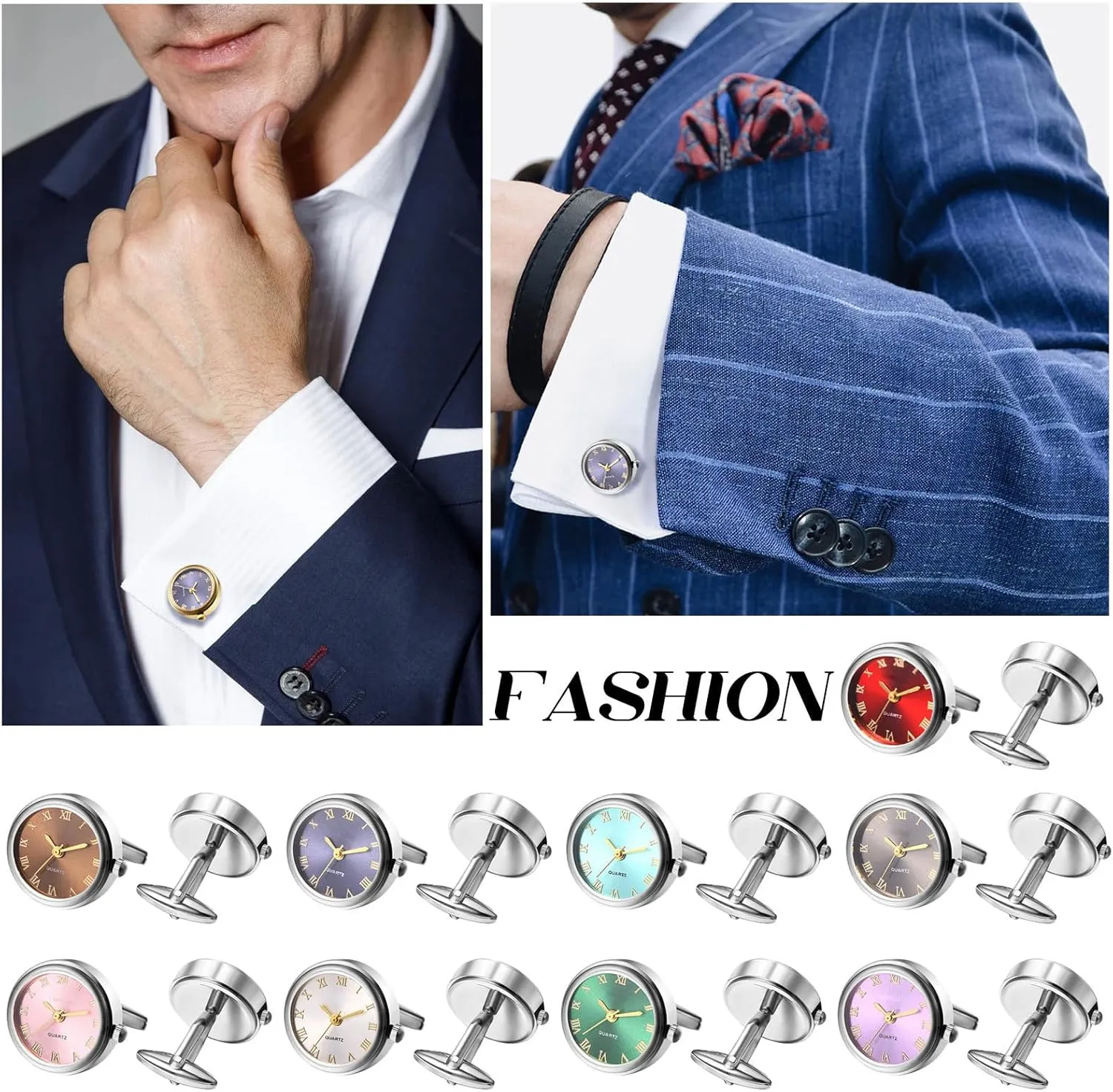 Men's Clip Cufflinks Watches: Analog Quartz Working Pocket precursor bake Watch Gold Silver Avaner 