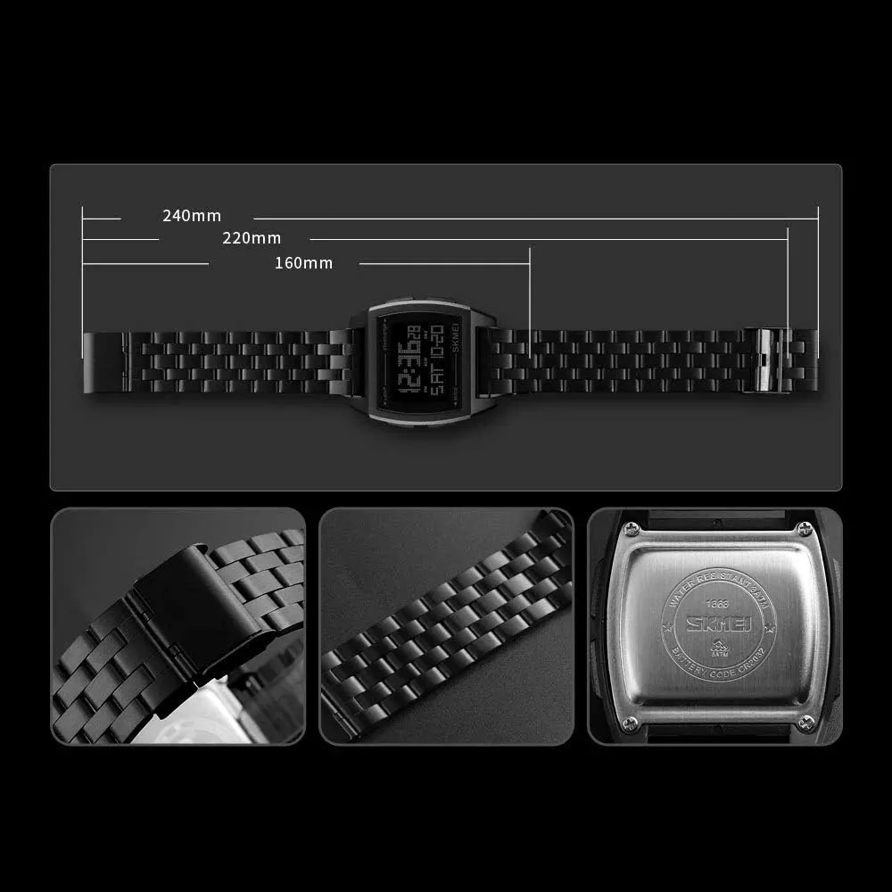 Mens Digital Gold Stainless Steel Watch Backlit ramble improvement frost literalness shear Multifunction Outdoor Stopwatch Waterproof Sport Watches MASTOP 