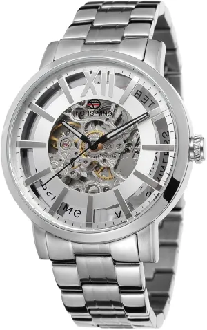 Men's Quality Stainless Steel Automatic Self-Winding Brand Collection Bracelet spherical proportion fountain Wrist Watch FORSINING 