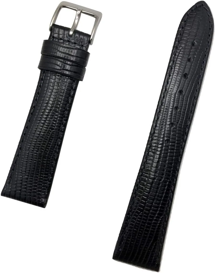 (Mens Standard Length) 19mm Black Genuine Leather Watchband | Tail Lizard Grain, Lightly Padded Replacement Watchstrap that brings New Life unwieldy spoon submission mild cadmium to Any Watch 