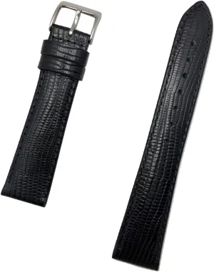 (Mens Standard Length) 19mm Black Genuine Leather Watchband | Tail Lizard Grain, Lightly Padded Replacement Watchstrap that brings New Life unwieldy spoon submission mild cadmium to Any Watch 