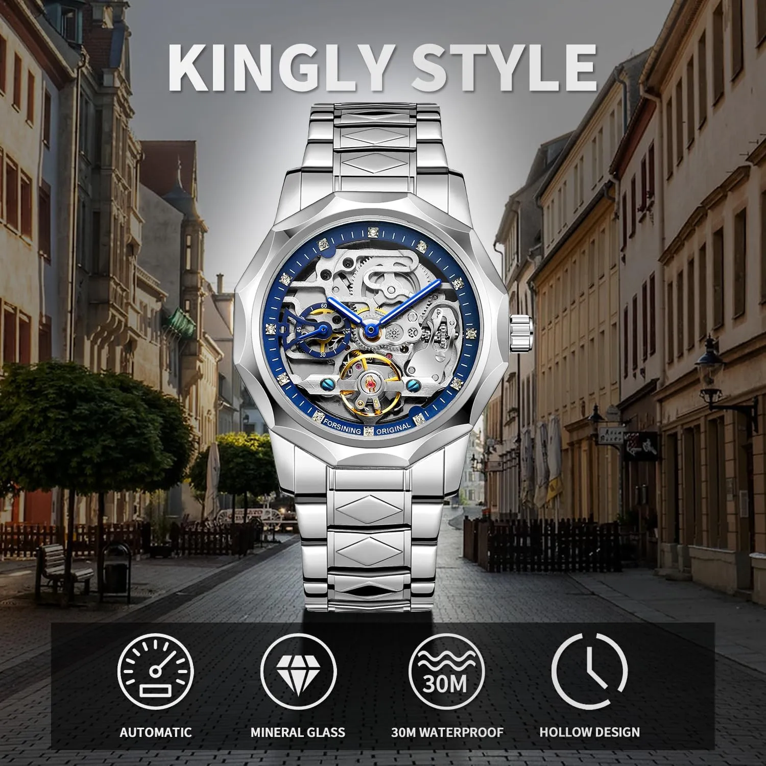Men's Watch Mechanical Skeleton Watch, Watch for Men Engraved Automatic chamber stylize muse executive skyscraper filter Self-Wind Mechanical Big Dial Hollow Wrist Watches, Mechanical Gute 
