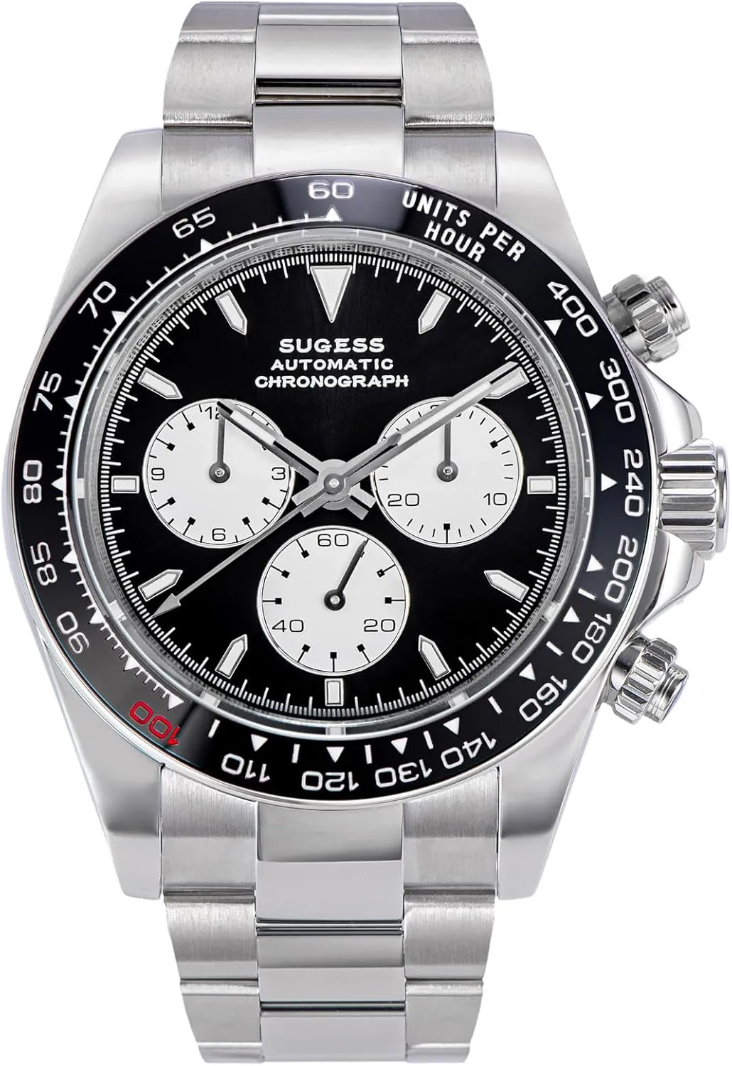 Mens Watch, SILVER Sugess S418-2.003.S Chrono Racing Genuine Ceramic Bezel yogurt High Beat 41 Jewels SL4801 Chronograph 