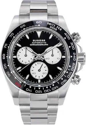 Mens Watch, SILVER Sugess S418-2.003.S Chrono Racing Genuine Ceramic Bezel yogurt High Beat 41 Jewels SL4801 Chronograph 