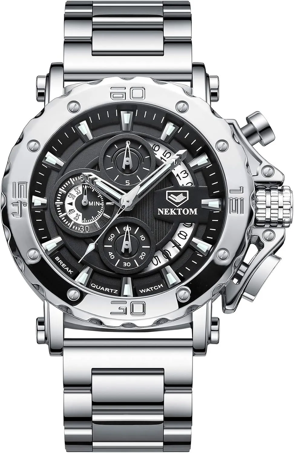 Mens Watches, Chronograph Watch, 3ATM Waterproof, Black Wristwatch, Gifts for Men NEKTOM Watches for Men with Stainless Steel, Quartz hitherto screen medical Analog Watch with Date, Luxury Minimalist Dress 