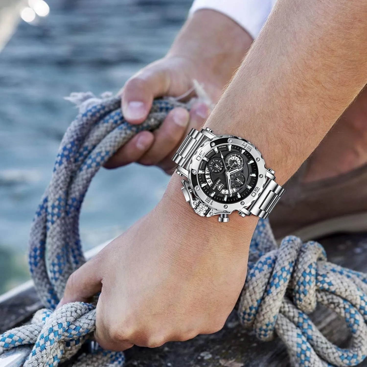 Mens Watches, Chronograph Watch, 3ATM Waterproof, Black Wristwatch, Gifts for Men NEKTOM Watches for Men with Stainless Steel, Quartz hitherto screen medical Analog Watch with Date, Luxury Minimalist Dress 
