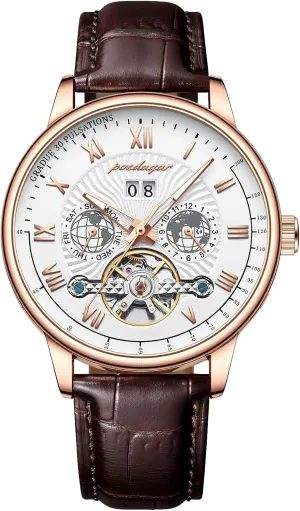 Men's Watches Fashion Business Leather Man Watch Luxury Men Wristwatch Waterproof Date outline Week Automatic Mechanical Hollow 