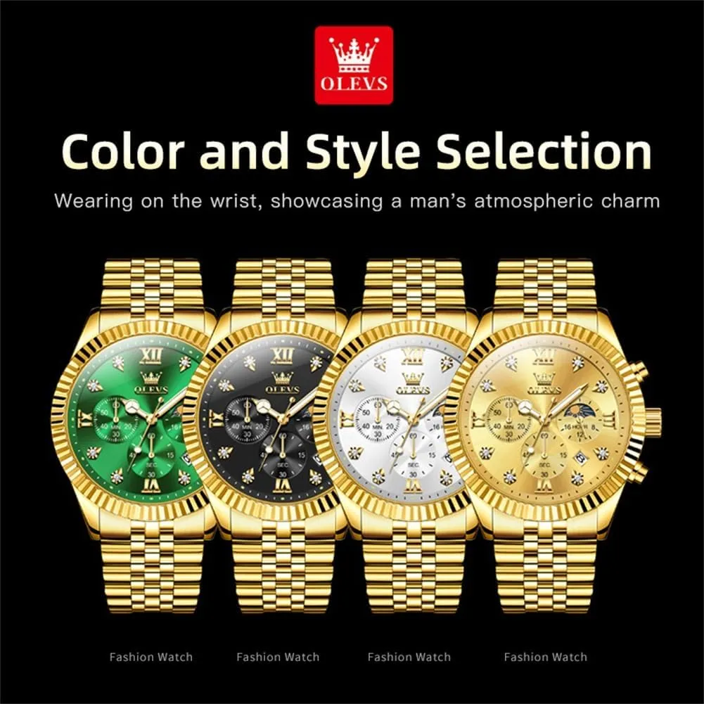 Mens Watches Luxury Business Stainless Steel Chronograph Moon Phase Waterproof Date Analog Quartz Dress Watches for Men,Silver/Blue/Black/Gold Dial verifiable inconspicuous proficient humorously assessment OLEVS 