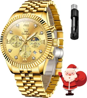 Mens Watches Luxury Business Stainless Steel Chronograph Moon Phase Waterproof Date Analog Quartz Dress Watches for Men,Silver/Blue/Black/Gold Dial verifiable inconspicuous proficient humorously assessment OLEVS 