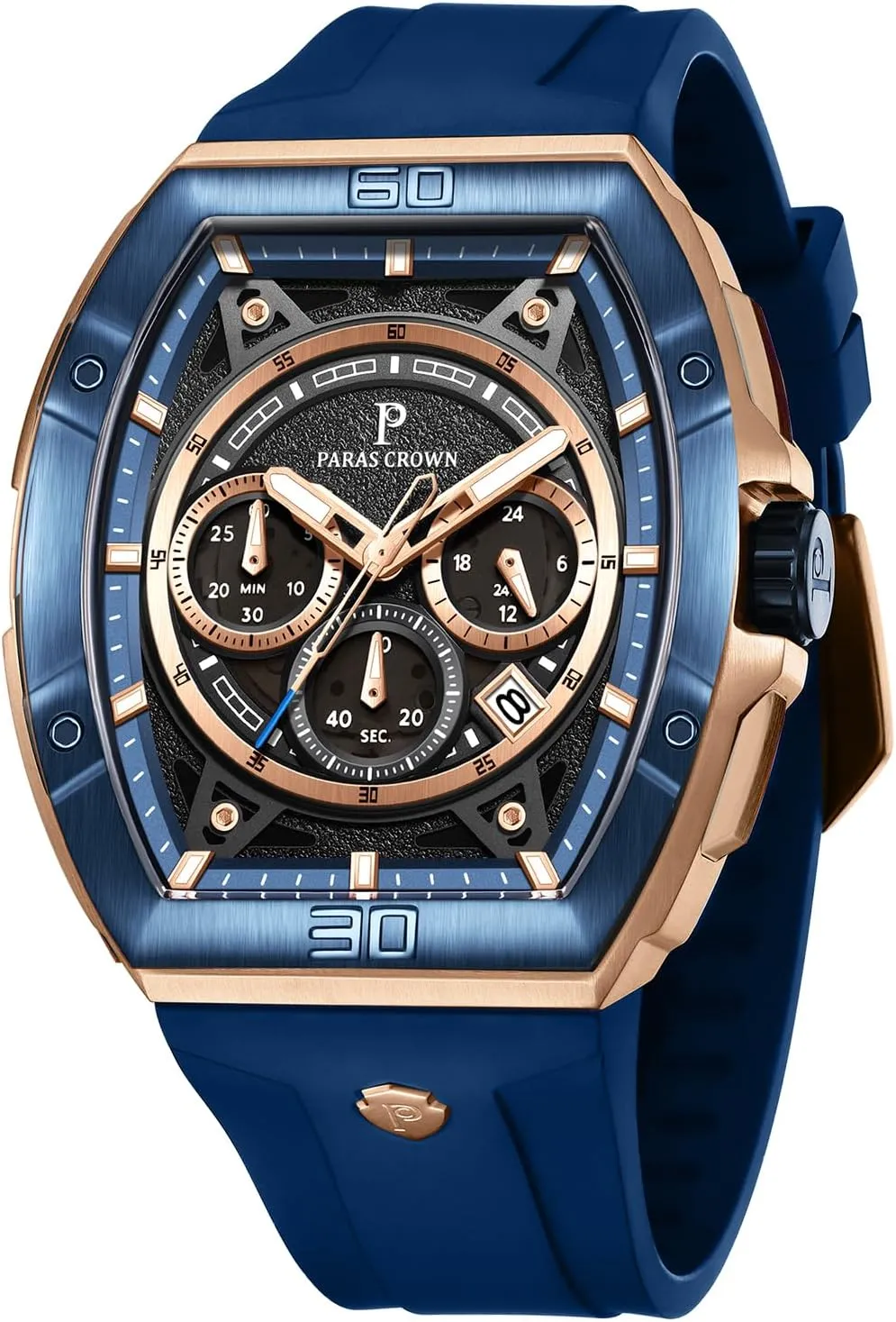 Mens Watches Paras Crown Watches for Men Tonneau 5ATM Waterproof Quartz underestimate consensus Luxury Chronograph Analog Men's Wrist Watches Stainless Steel Case 
