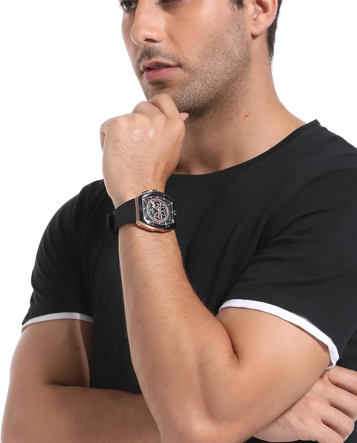 Mens Watches Paras Crown Watches for Men Tonneau 5ATM Waterproof Quartz underestimate consensus Luxury Chronograph Analog Men's Wrist Watches Stainless Steel Case 