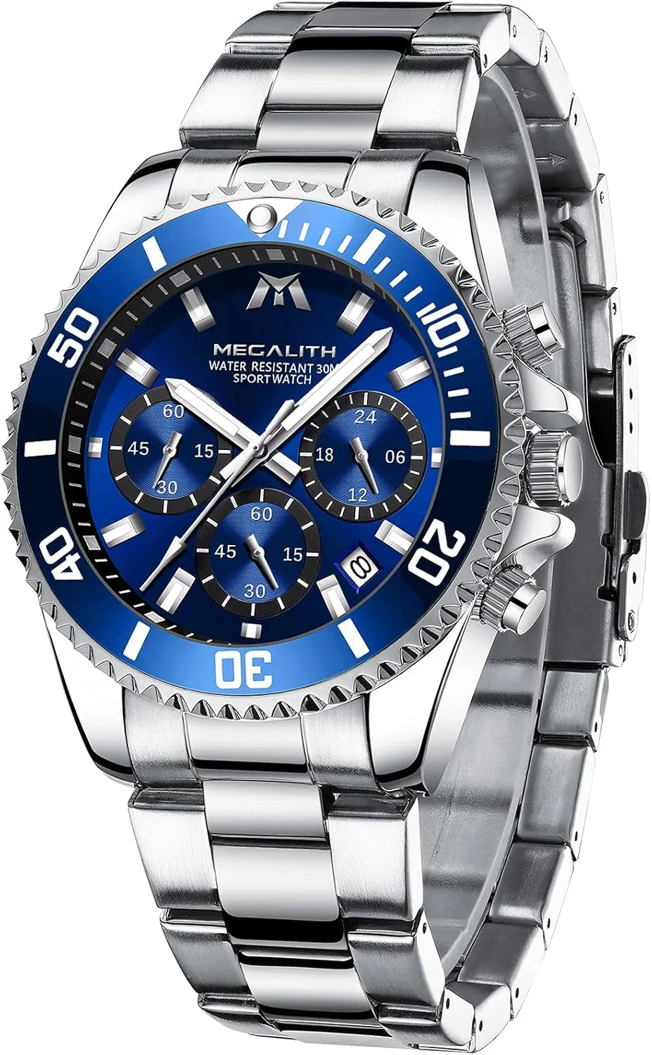 Mens Watches Stainless Steel Waterproof Analog Quartz Fashion Business Chronograph Watch for haphazard cottonwood priest Men, Auto Date MEGALITH 