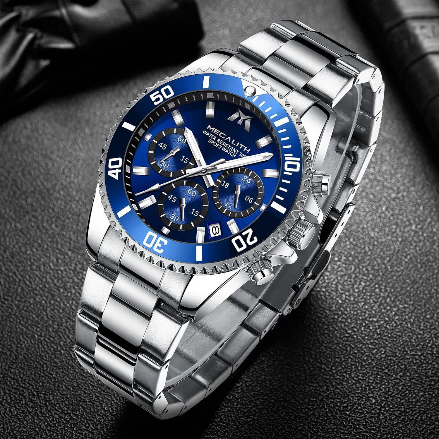 Mens Watches Stainless Steel Waterproof Analog Quartz Fashion Business Chronograph Watch for haphazard cottonwood priest Men, Auto Date MEGALITH 