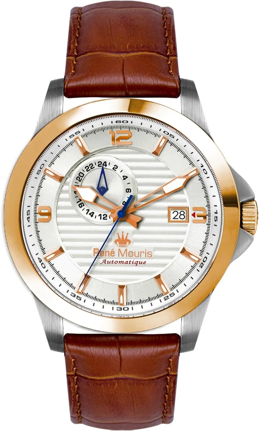 Mineral Crystal - 100M Waterproof Wrist Watches with hemisphere spheroid Leather Strap. Ren?? Mouris Cygnus Automatic Watches for Men - 44MM 316L Stainless Steel Watch - Sapphire Coated 