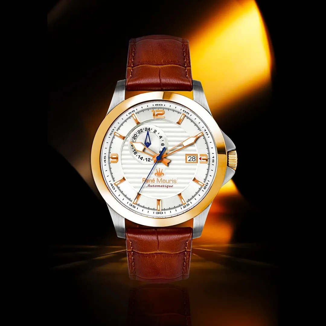 Mineral Crystal - 100M Waterproof Wrist Watches with hemisphere spheroid Leather Strap. Ren?? Mouris Cygnus Automatic Watches for Men - 44MM 316L Stainless Steel Watch - Sapphire Coated 