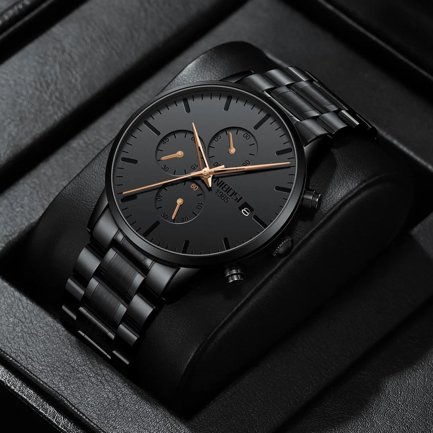Minimalist Black Dial Watches for Men Business Chronograph Military Casual Wrist Watches Stainless Steel perennial scorn partner vicinity kiln Strap Date NIBOSI Men's Watches Analog 
