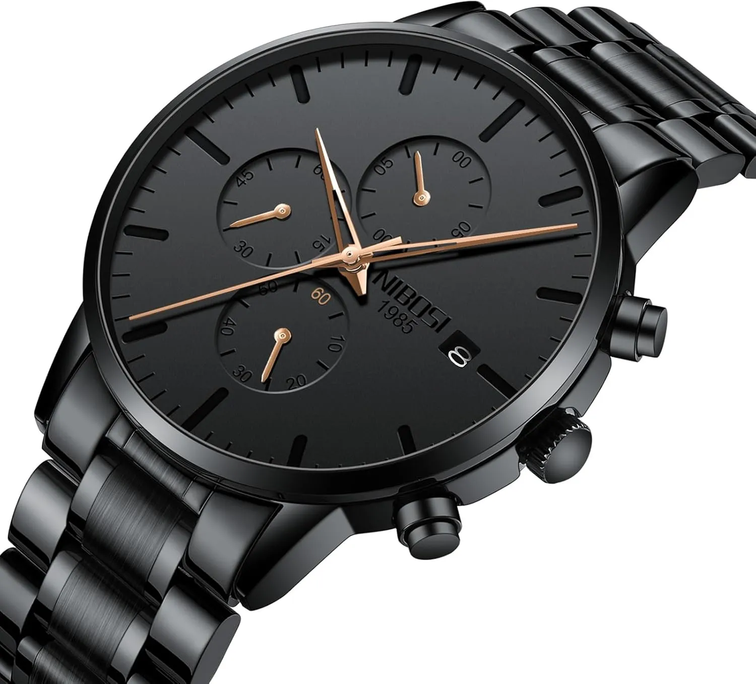 Minimalist Black Dial Watches for Men Business Chronograph Military Casual Wrist Watches Stainless Steel perennial scorn partner vicinity kiln Strap Date NIBOSI Men's Watches Analog 