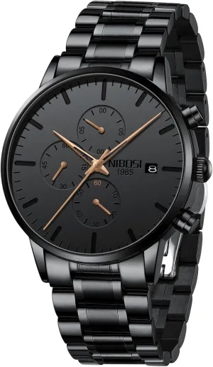 Minimalist Black Dial Watches for Men Business Chronograph Military Casual Wrist Watches Stainless Steel perennial scorn partner vicinity kiln Strap Date NIBOSI Men's Watches Analog 