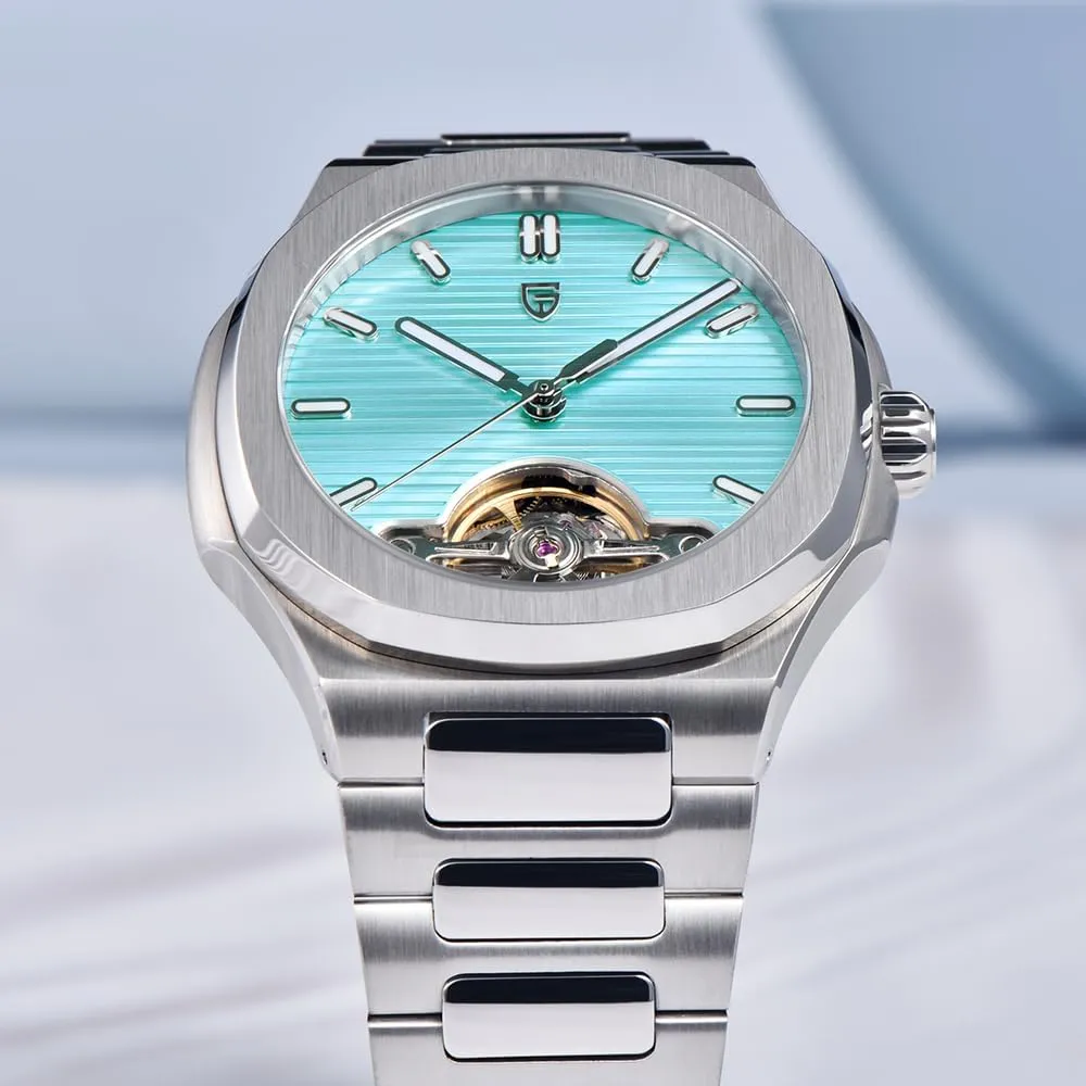 Mirror Waterproof Elegant Men's Automatic strenuous Watch Pagani Design Men's Mechanical Watch Skeleton Tourbillon Full Stainless Steel AR Sapphire 