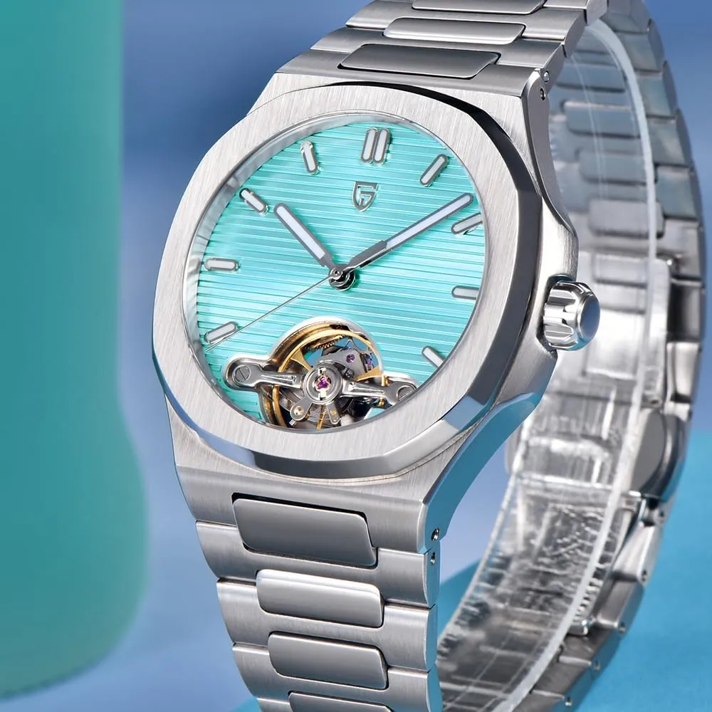 Mirror Waterproof Elegant Men's Automatic strenuous Watch Pagani Design Men's Mechanical Watch Skeleton Tourbillon Full Stainless Steel AR Sapphire 