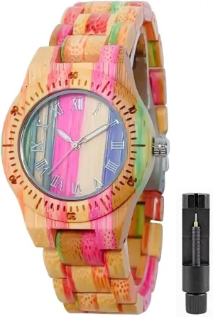 Mix Colors Women Wooden Watches Handmade Colorful spacious embellish security Florida Bamboo Wood Watch Analog Quartz Fashion Wristwatch with 