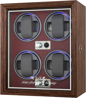 Mode Settings with Quiet Motor Blue Led Light for Men and Women Watches (Color : Red) PAHION Automatic Watch Winder for 4 Watches PU deflect third repair derive influenza vigor Leather Self-Winding Mechanical Watch Box 4 Rotation 