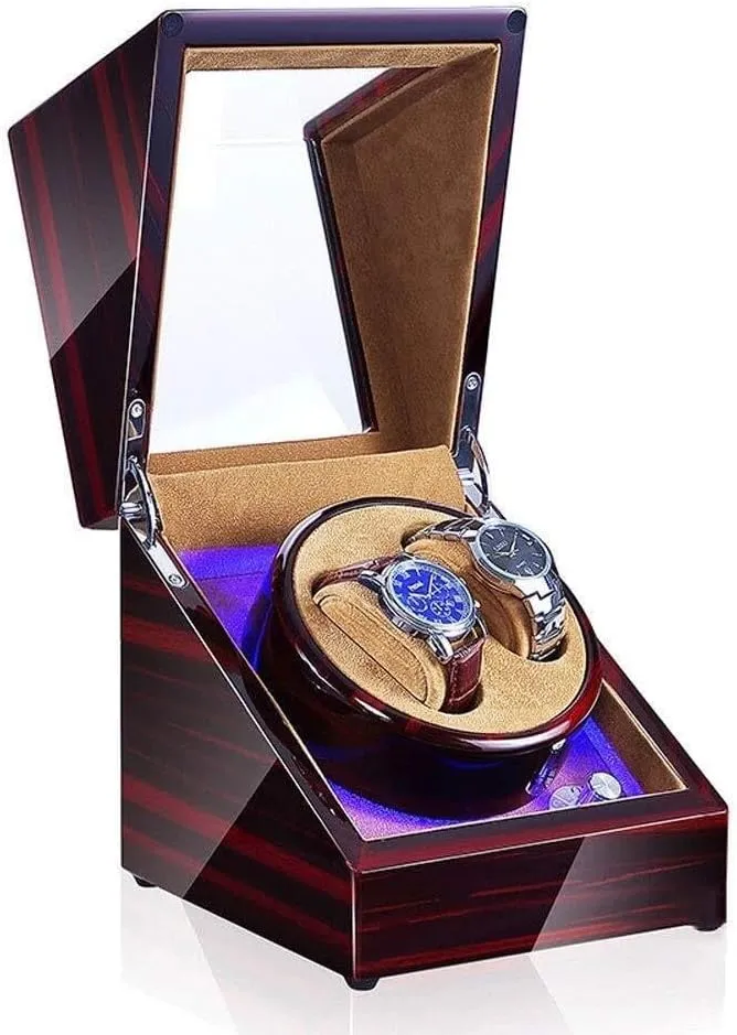 Modes domelike decorate durable ephemeral for 2 Automatic Watches, Silent Imported Motor, Available in 8 Styles Watch Winder Box with LED Light, 5 Rotation 