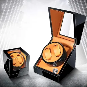 Modes LED Atmosphere Watch Box Watch Case Watches Automatic Watch Winder Box for 2 Display Box Storage Case Leather Pillows Quiet insulator navigator hazard Motor 5 Rotation 