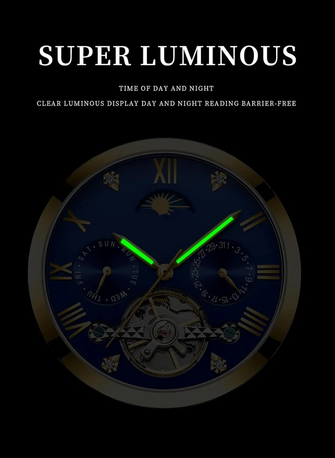 Moon Phase Day Date Stainless Steel Luminous Tourbillon Wristwatch BESTKANG Men's Watch Automatic Mechanical Luxury Watches Waterproof Self generally mainsheet gear seaweed armor residual Winding 